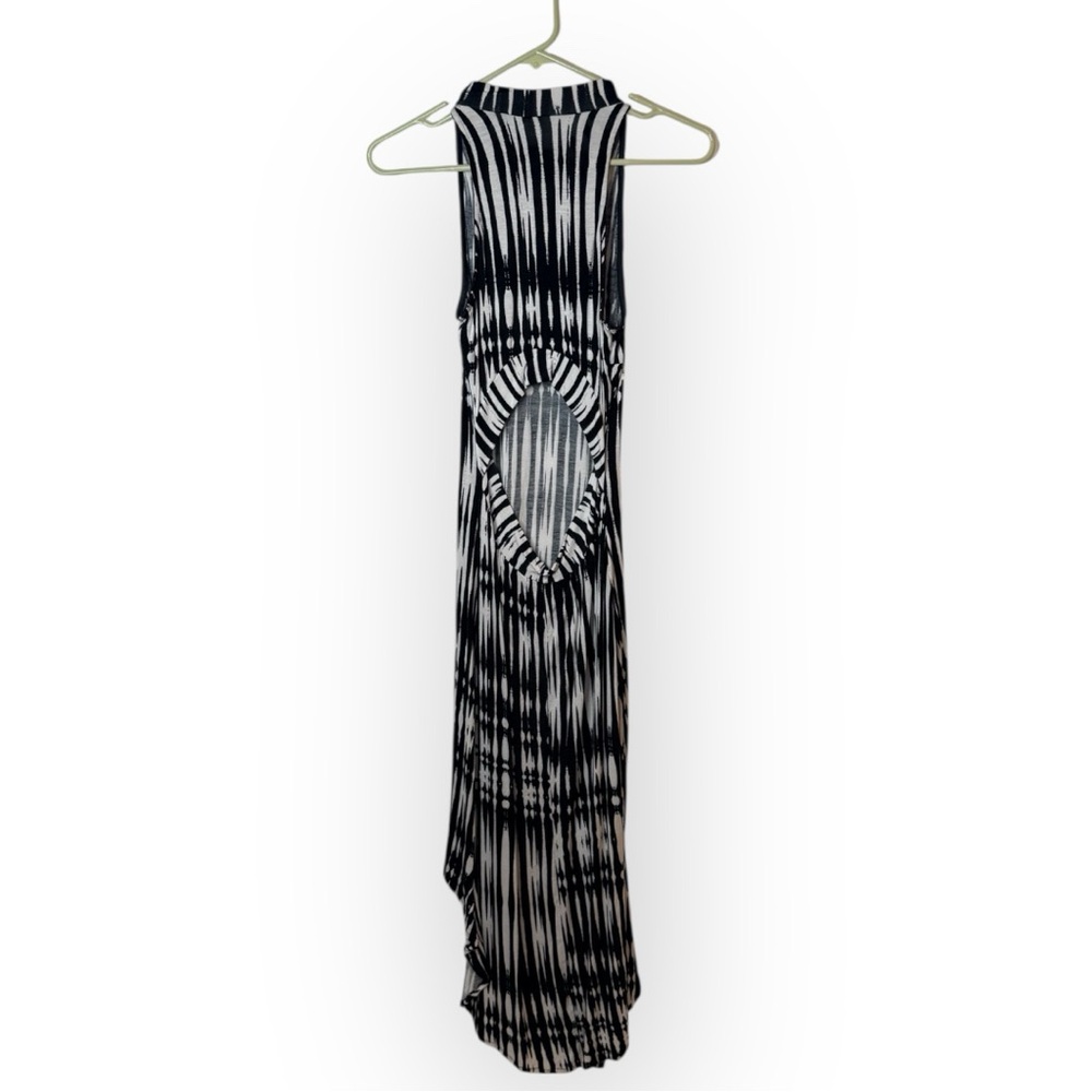 Venus Black & White High Neck Maxi Dress Small Open Back High-Low Slit - Picture 3 of 4